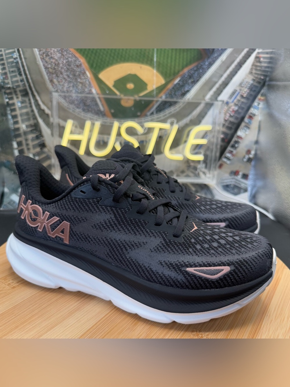 Hoka One One Clifton 9 Black Rose Gold Women's Size 6.5B